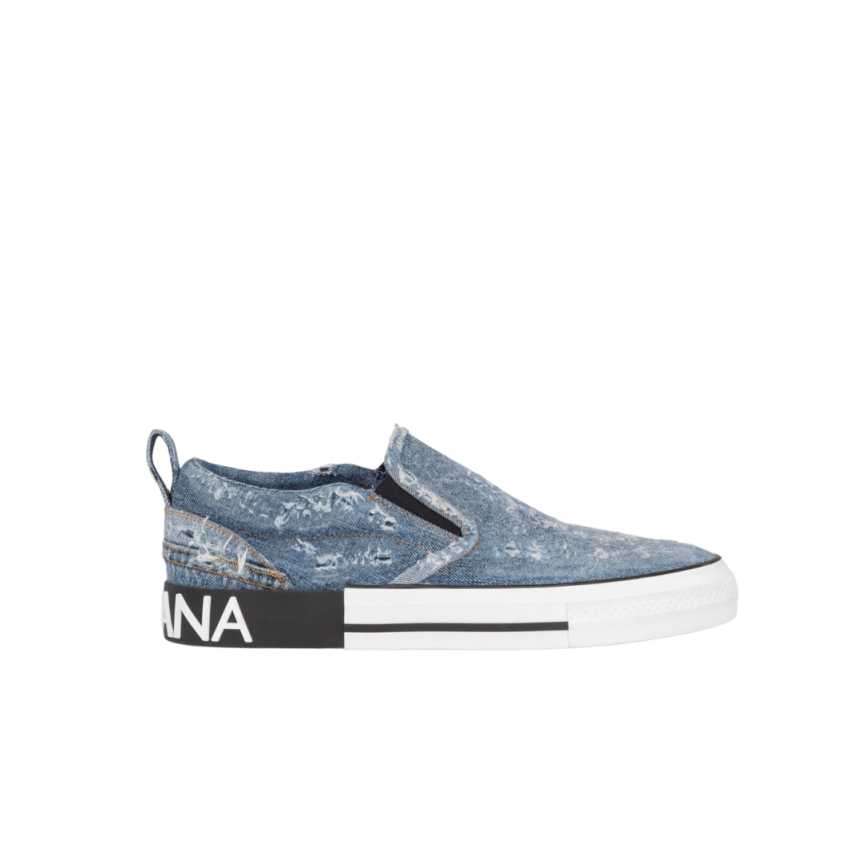 Baskets slip on patchwork denim bleu Custom 2.Zero