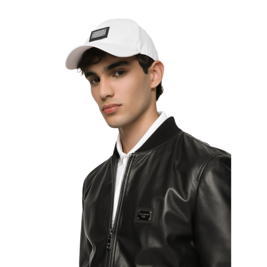 Casquette de baseball DOLCE & GABBANA coton stretch blanc plaque métal logo