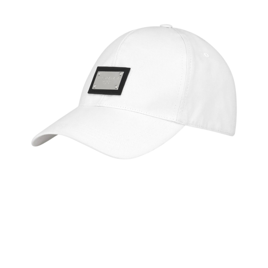 Casquette de baseball DOLCE & GABBANA coton stretch blanc plaque métal logo