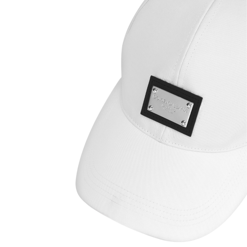 Casquette de baseball DOLCE & GABBANA coton stretch blanc plaque métal logo