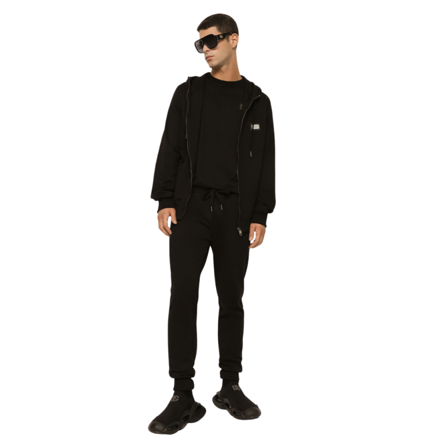 Sweat à capuche DOLCE & GABBANA en jersey de coton noir étiquette métal logo