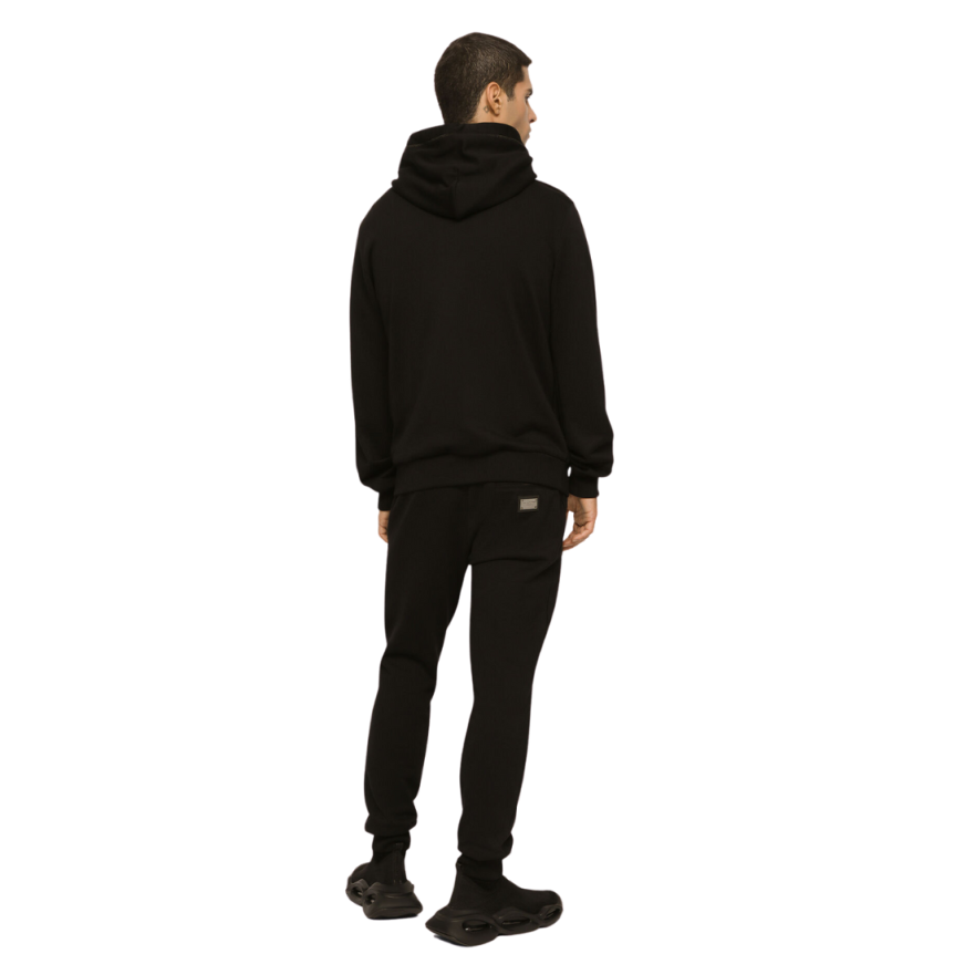 Sweat à capuche DOLCE & GABBANA en jersey de coton noir étiquette métal logo