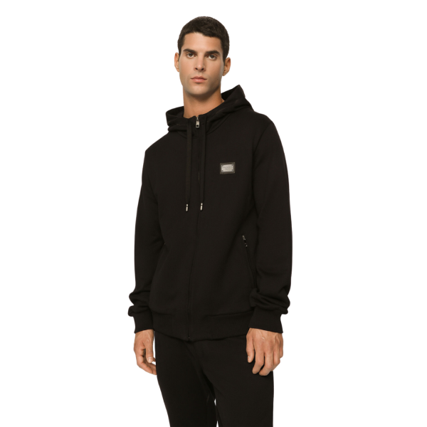 Sweat à capuche DOLCE & GABBANA en jersey de coton noir étiquette métal logo