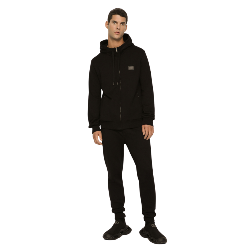 Sweat à capuche DOLCE & GABBANA en jersey de coton noir étiquette métal logo