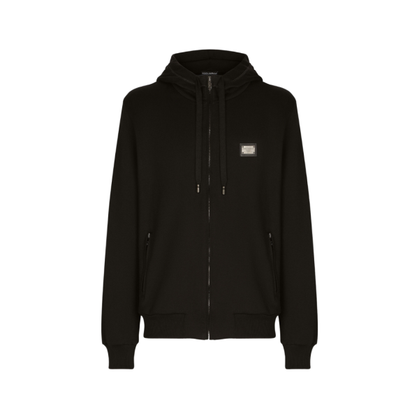 Sweat à capuche DOLCE & GABBANA en jersey de coton noir étiquette métal logo