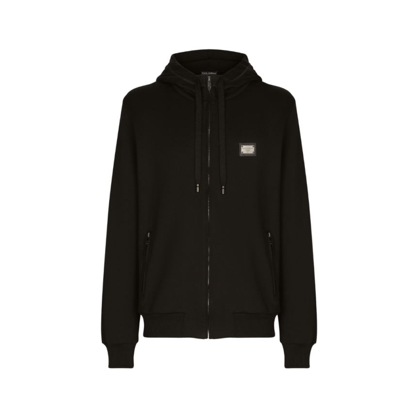 Sweat à capuche DOLCE & GABBANA en jersey de coton noir étiquette métal logo
