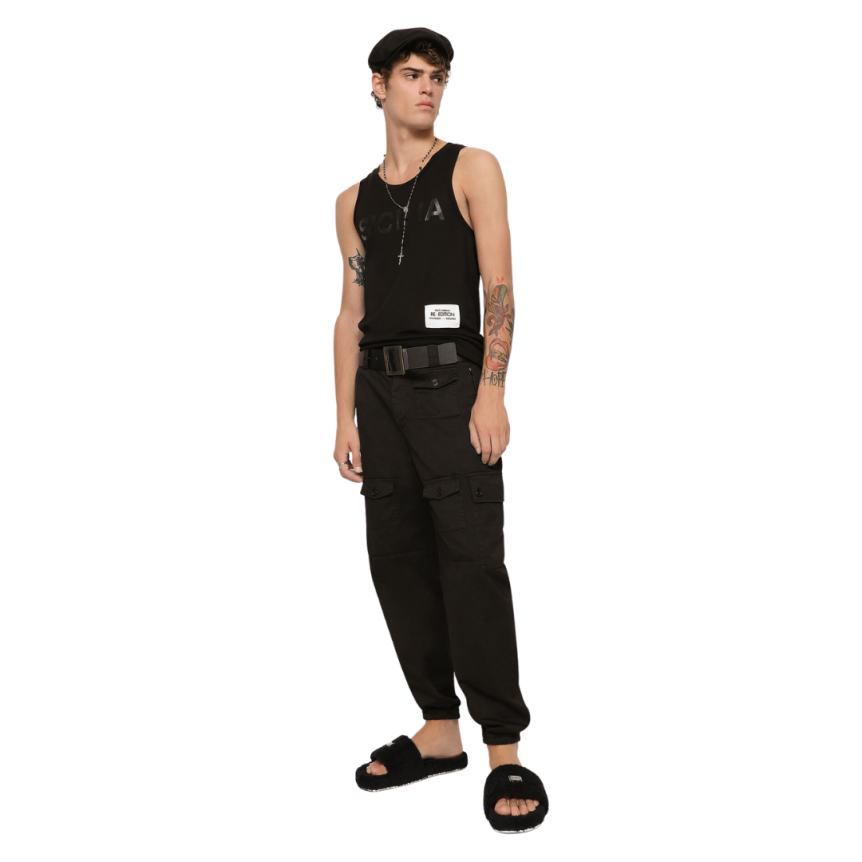 Débardeur DOLCE & GABBANA jersey coton noir logo étiquette Re-Edition