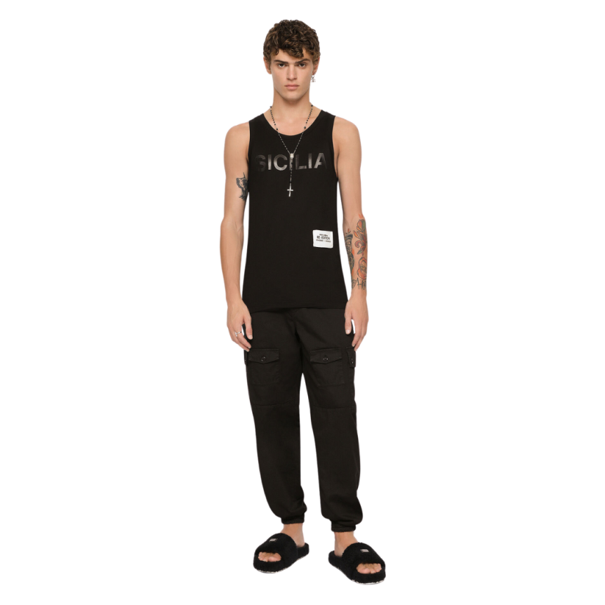 Débardeur DOLCE & GABBANA jersey coton noir logo étiquette Re-Edition