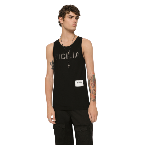 Débardeur DOLCE & GABBANA jersey coton noir logo étiquette Re-Edition