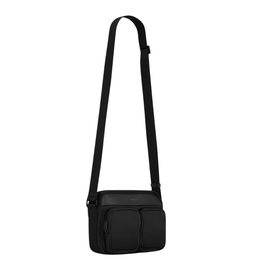 Sac SAINT LAURENT Bandoulière Camera City nylon cuir noir