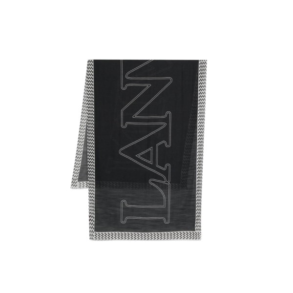 Echarpe LANVIN viscose coton noir logo blanc