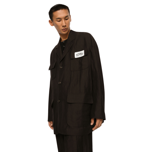 Veste oversize DOLCE & GABBANA à simple boutonnage surchemise lin viscose marron