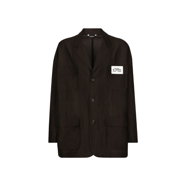 Veste oversize DOLCE & GABBANA à simple boutonnage surchemise lin viscose marron