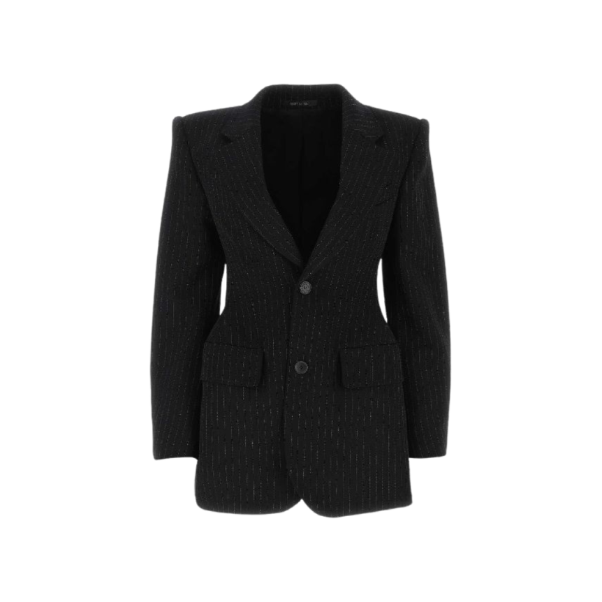 Veste blazer BALENCIAGA simple boutonnage laine noire fines rayures blanches