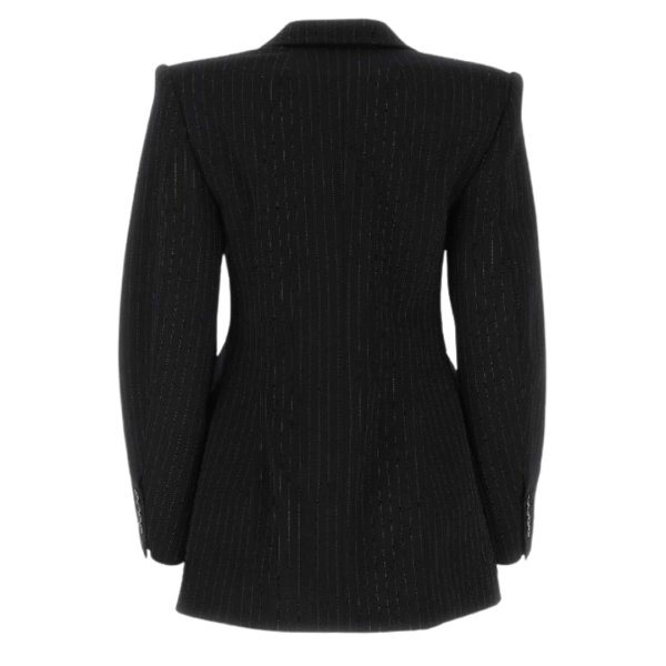 Veste blazer BALENCIAGA simple boutonnage laine noire fines rayures blanches