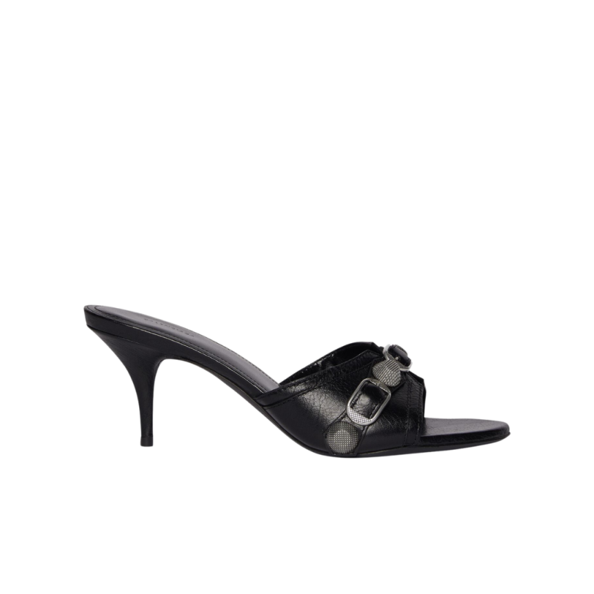 Sandale BALENCIAGA Cagole mule talon 70 mm cuir agneau Arena noir