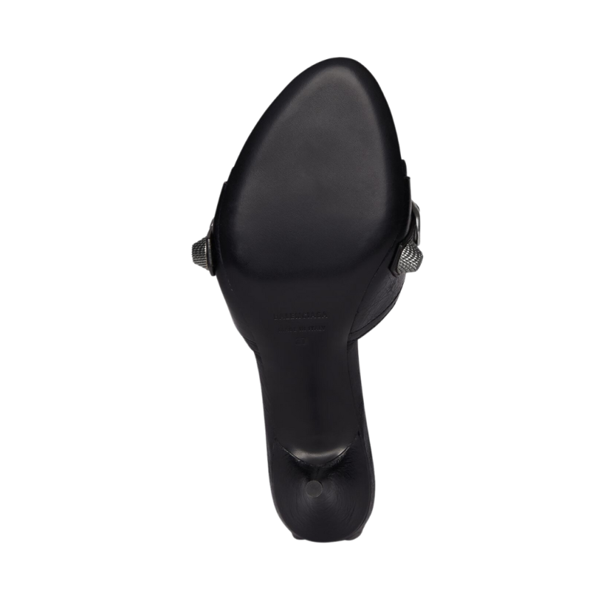 Sandale BALENCIAGA Cagole mule talon 70 mm cuir agneau Arena noir