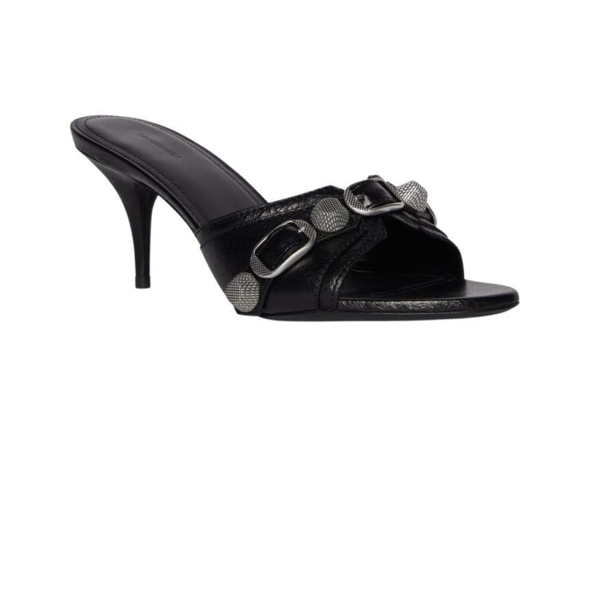Sandale BALENCIAGA Cagole mule talon 70 mm cuir agneau Arena noir