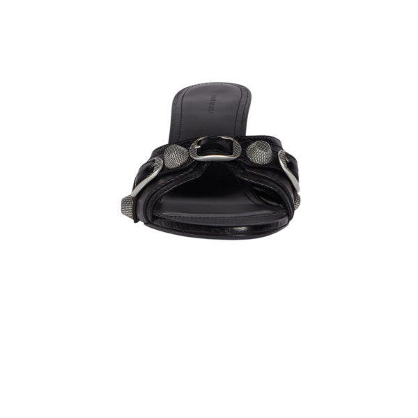 Sandale BALENCIAGA Cagole mule talon 70 mm cuir agneau Arena noir