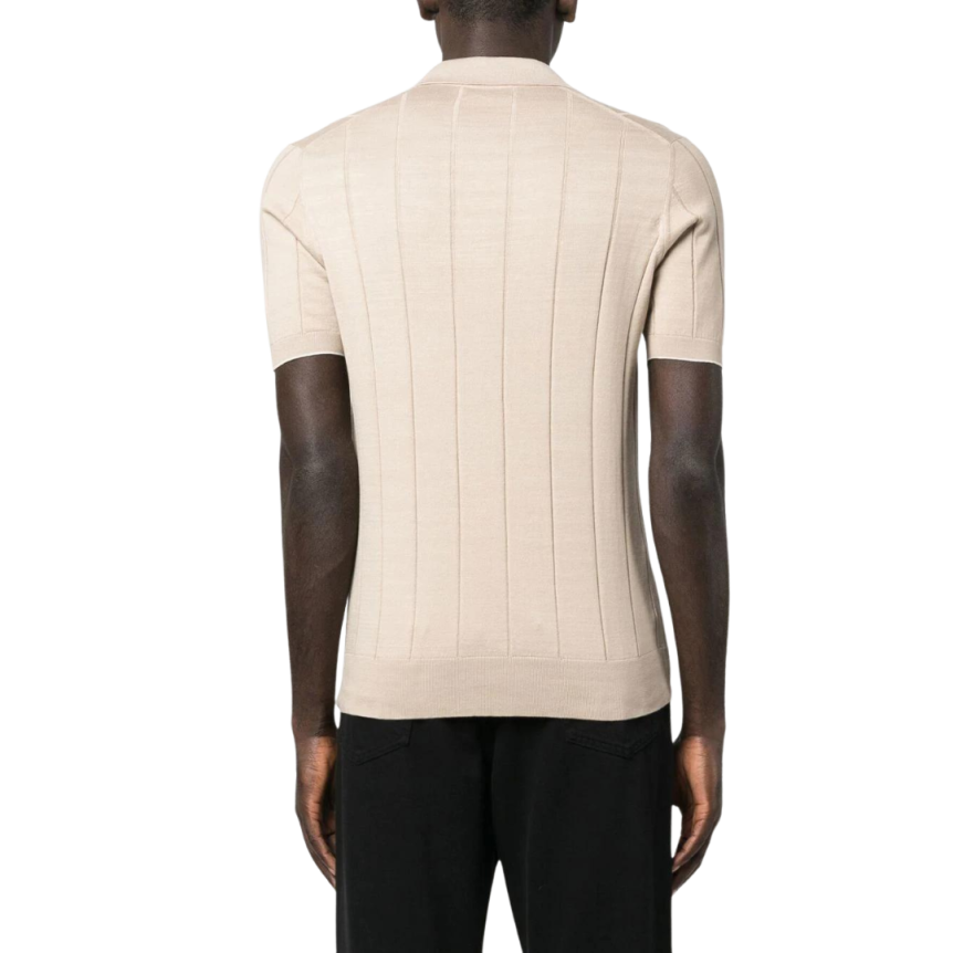 Pull BRUNELLO CUCINELLI manche courte col polo coton côtelé beige