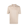 Pull manche courte col polo coton côtelé beige