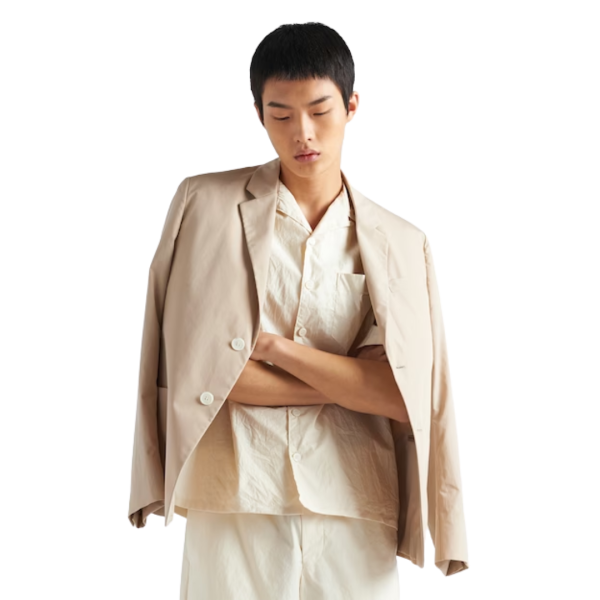 Veste droite PRADA coton beige broderie logo dos