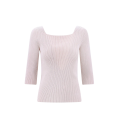 Top manche longue encolure carré coton côtelé beige