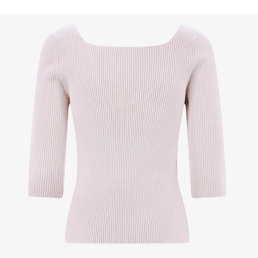 Top FENDI manche longue encolure carré coton côtelé beige