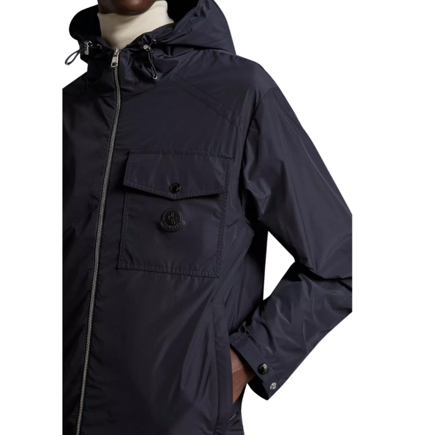Coupe vent capuche MONCLER Fuyue bleu marine logo gomme poitrine
