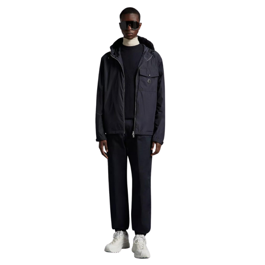 Coupe vent capuche MONCLER Fuyue bleu marine logo gomme poitrine