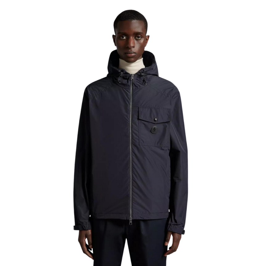 Coupe vent capuche MONCLER Fuyue bleu marine logo gomme poitrine