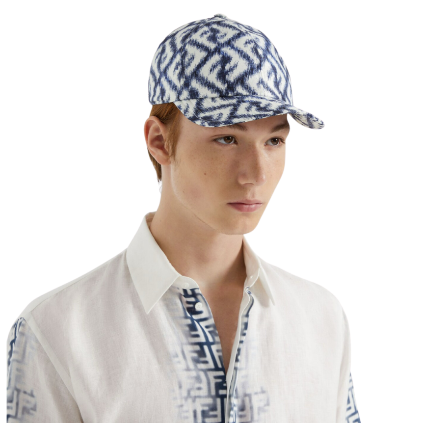 Casquette de baseball FENDI soie motif bleu blanc