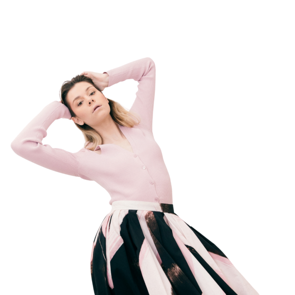 Cardigan en V ALEXANDER MCQUEEN boutons Maille ajourée rose pale