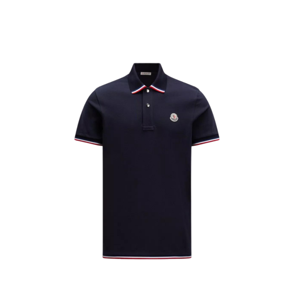Polo MONCLER coton piqué bleu marine broderie logo bord tricolore