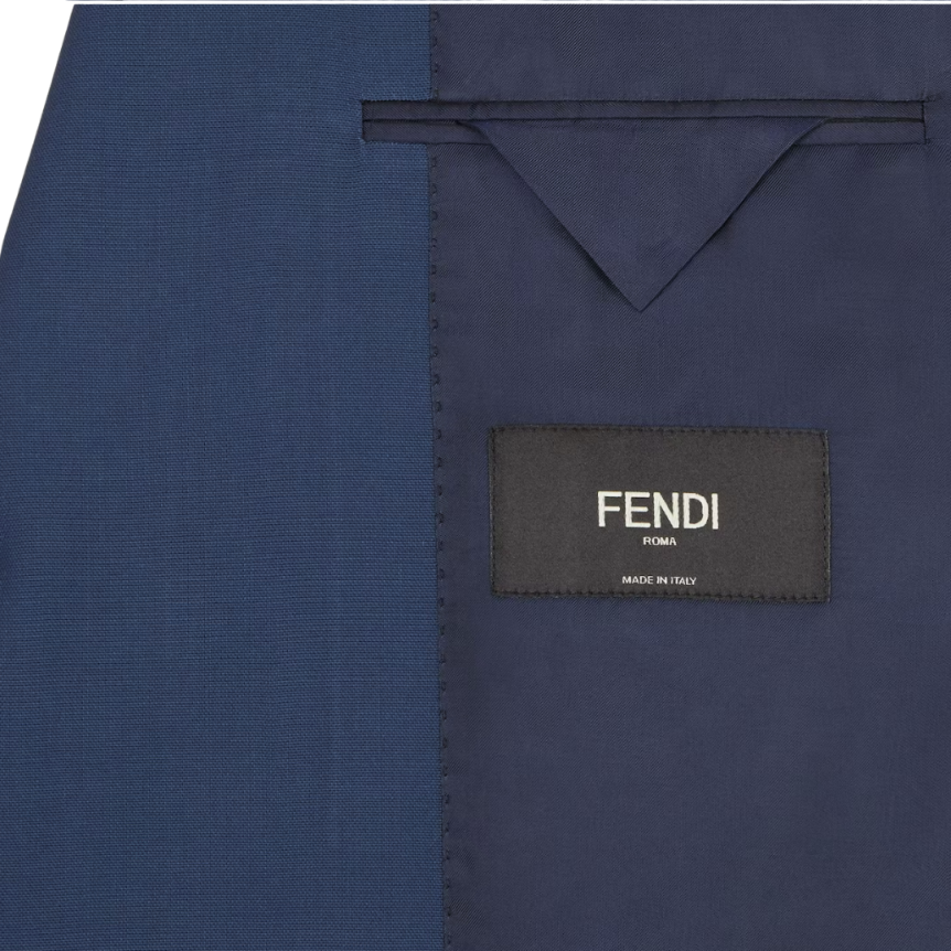 Veste droite FENDI 2 boutons laine bleu zip dos