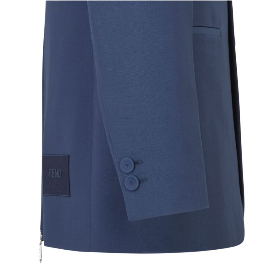 Veste droite FENDI 2 boutons laine bleu zip dos