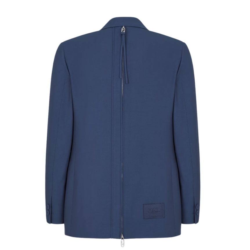 Veste droite FENDI 2 boutons laine bleu zip dos