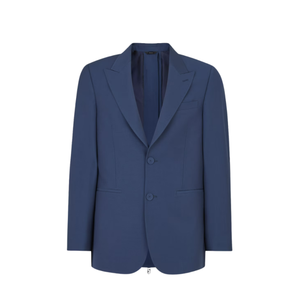 Veste droite FENDI 2 boutons laine bleu zip dos