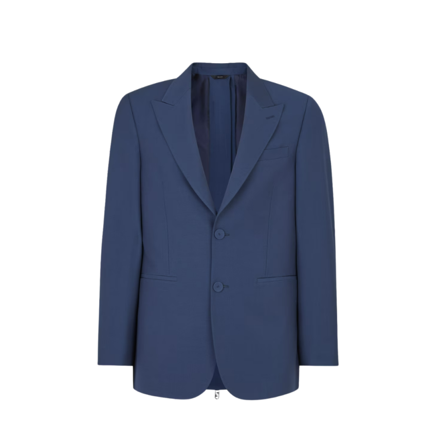 Veste droite FENDI 2 boutons laine bleu zip dos