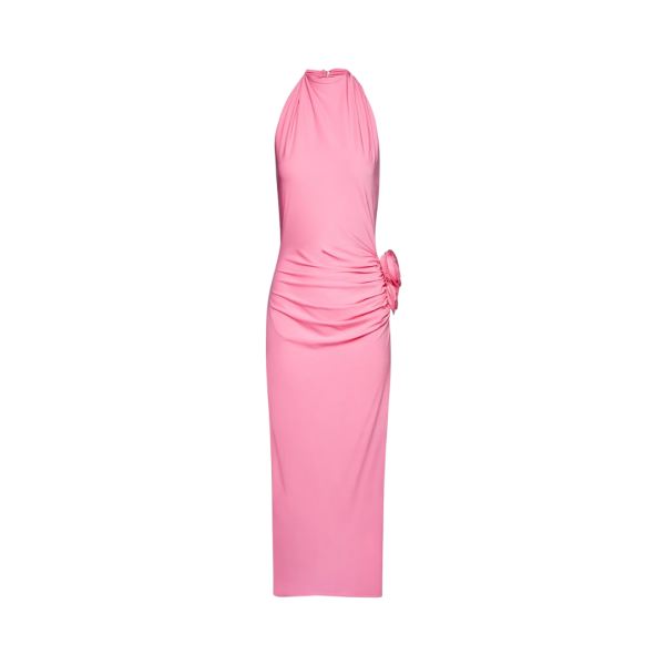Robe MAGDA BUTRYM midi dos nu jersey rose drapée fendue fleurs