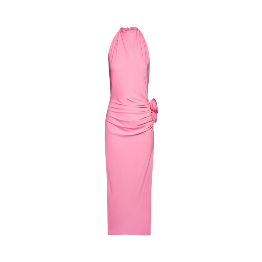 Robe MAGDA BUTRYM midi dos nu jersey rose drapée fendue fleurs