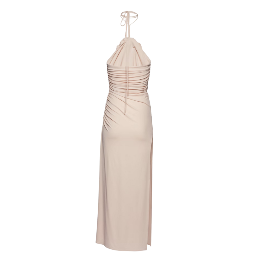 Robe MAGDA BUTRYM midi dos nu en jersey beige Lien cou fleurs