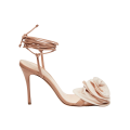 Sandales à talon cuir beige lien cheville fleur amovible