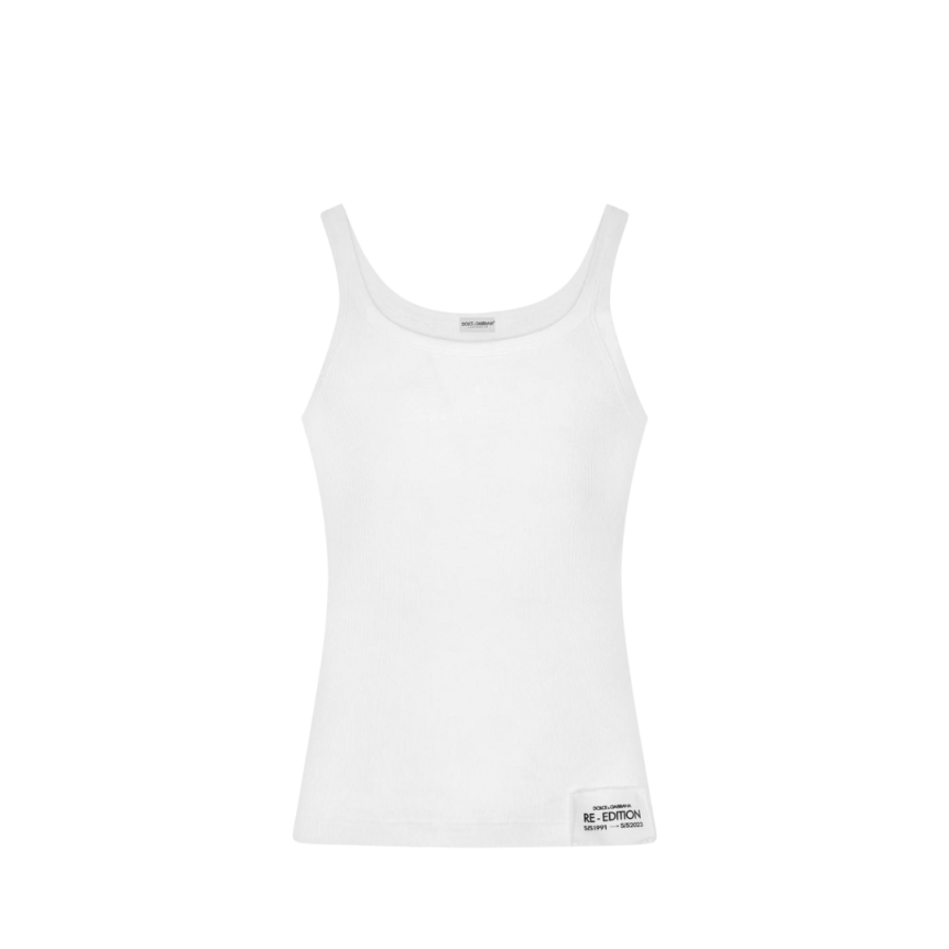 Débardeur DOLCE & GABBANA jersey coton blanc patch logo Ré-édition
