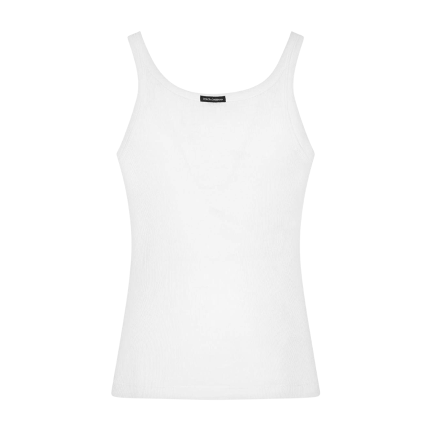 Débardeur DOLCE & GABBANA jersey coton blanc patch logo Ré-édition
