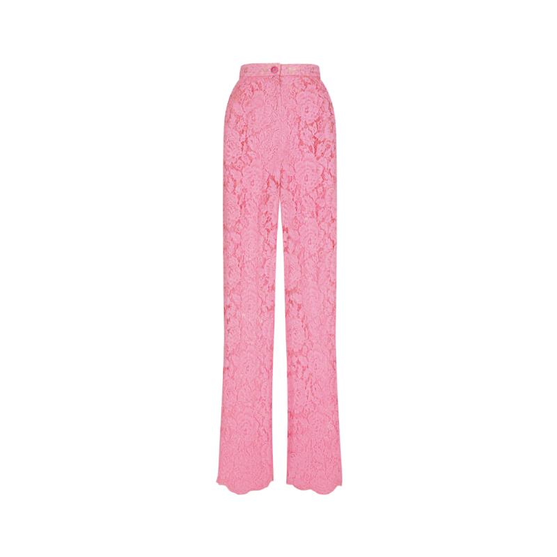 Pantalon flare dentelle rose