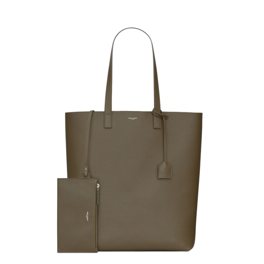 Sac cabas SAINT LAURENT shopping bag  cuir grainé vert kaki