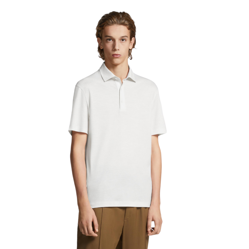 Polo ZEGNA manche courte coupe droite lin blanc