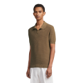 Pull Maille col polo manche courte coton jacquard taupe