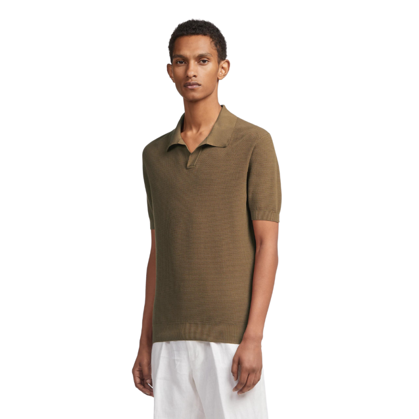 Pull Maille ZEGNA col polo manche courte coton jacquard taupe